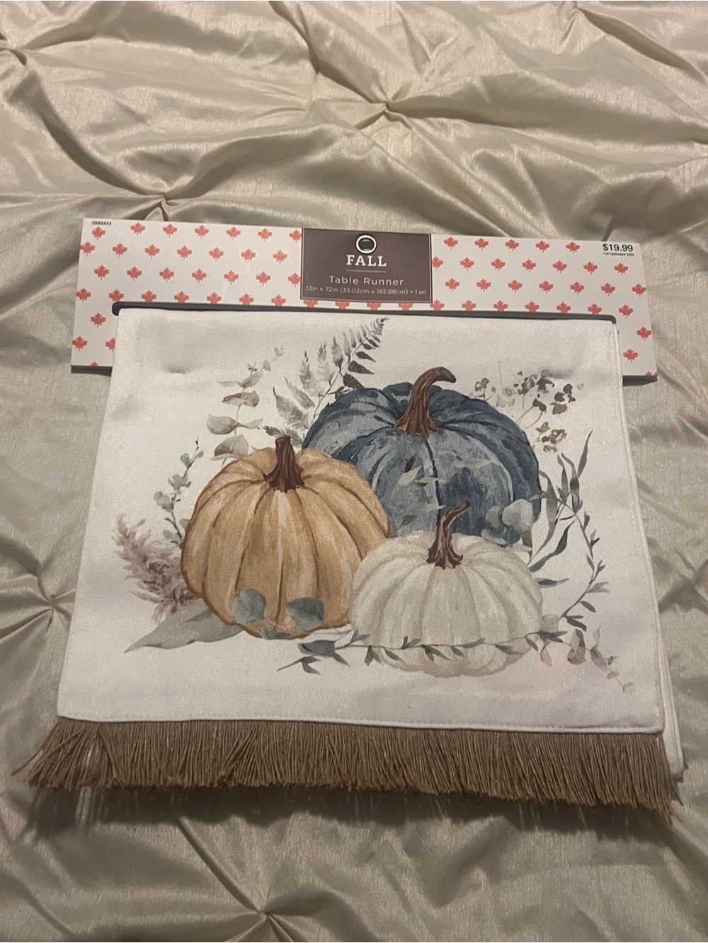 Fall Pumpkin Table Runner - Neutral Blue, Cream & Tan